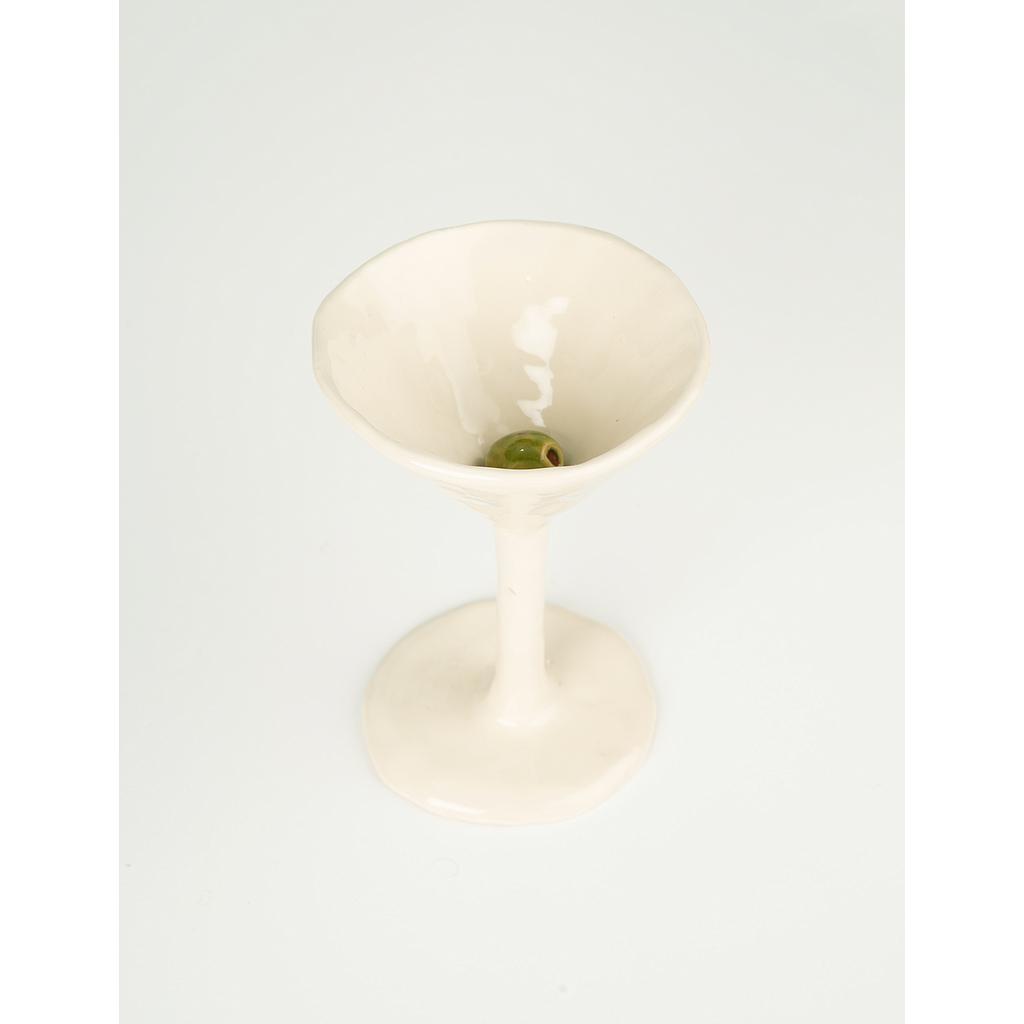 Martini Glass With Olive - White