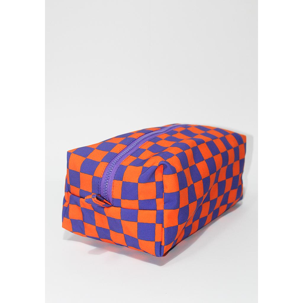 Neceser cuadros naranja/violeta