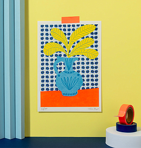 Yellow on pattern wall